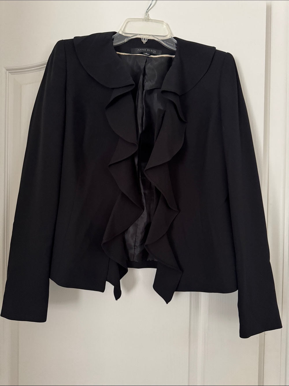 Anne Klein Black Ruffle-Front Blazer Jacket